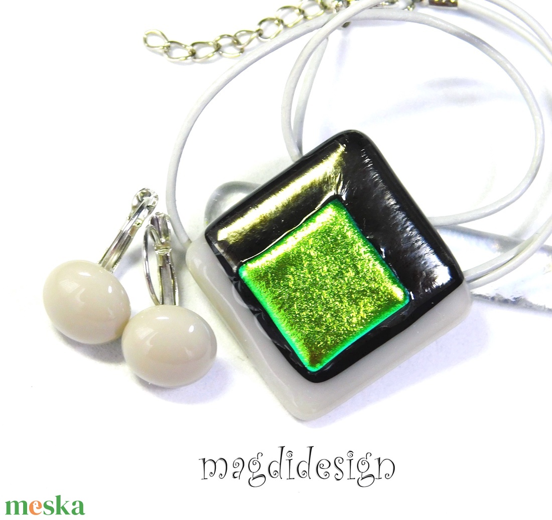 Arany-homok absztrakt üvegékszer szett nyaklánc, maxi kapcsos fülbevaló - ékszer - ékszerszett - Meska.hu