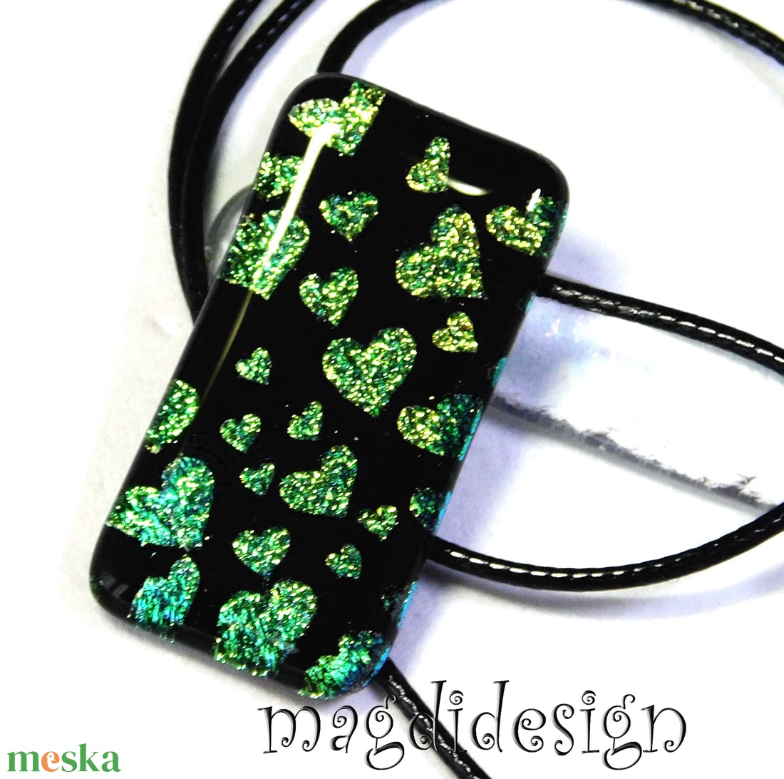 Arany-türkiz szívecskés üvegékszer szett nyaklánc, fülbevaló - Valentin napra, Anyák napjára, Nőnapra - ékszer - nyaklánc - medálos nyaklánc - Meska.hu