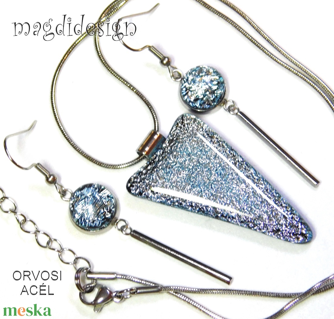 Ezüst szikrázás üvegékszer szett nyaklánc lógós fülbevaló 1 - ékszer - ékszerszett - Meska.hu