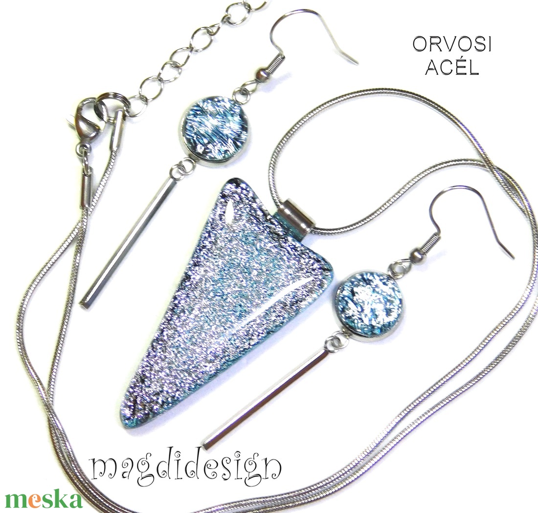 Ezüst szikrázás üvegékszer szett nyaklánc lógós fülbevaló 1 - ékszer - ékszerszett - Meska.hu