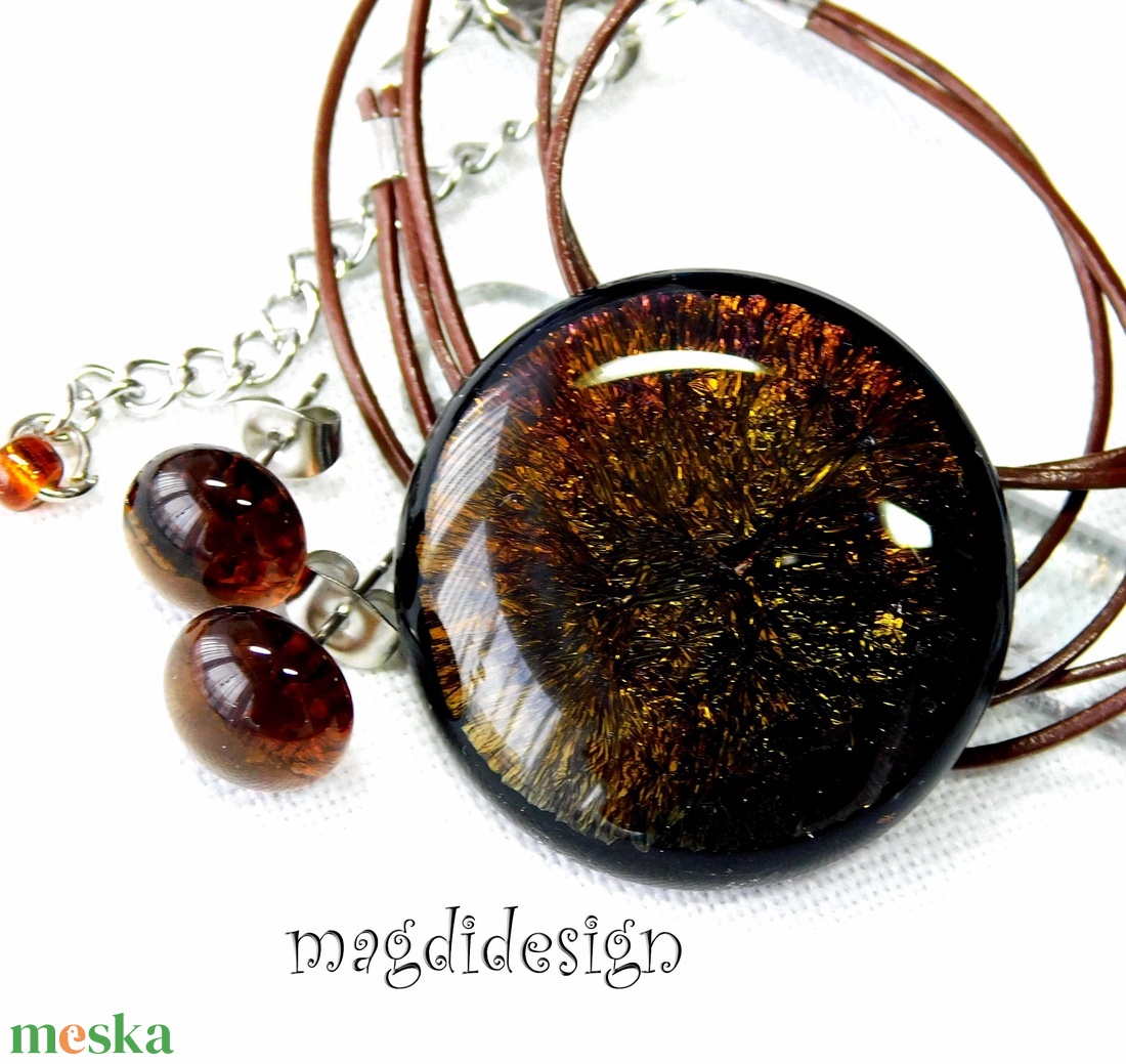 Galaxis aranyfényben üvegékszer szett, nyaklánc, stiftes fülbevaló - ékszer - ékszerszett - Meska.hu