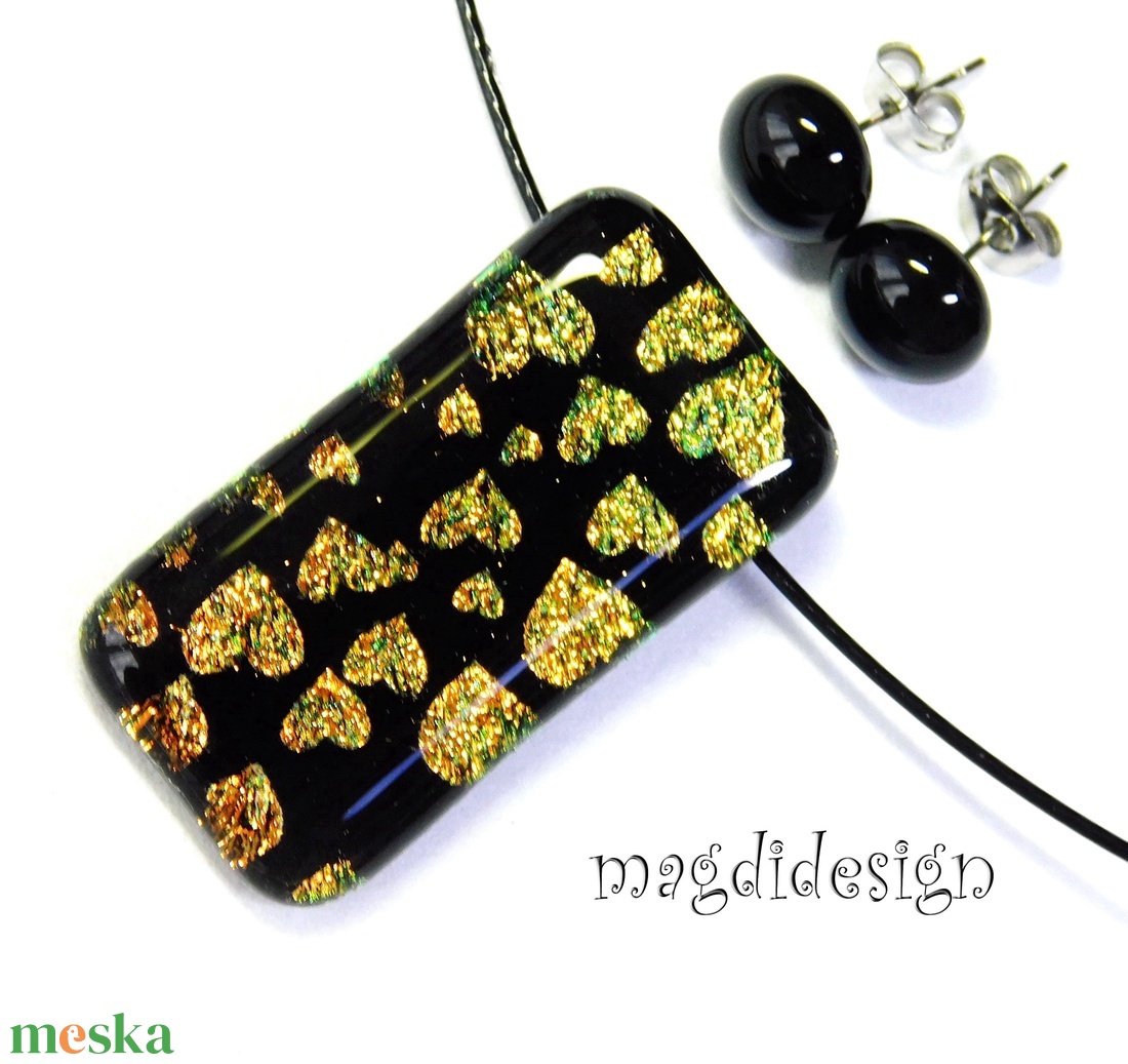 Csillogó rany szívek üvegékszer szett nyaklánc, fülbevaló - Valentin napra, Anyák napjára, Nőnapra - ékszer - ékszerszett - Meska.hu