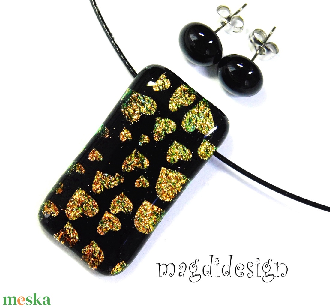 Csillogó rany szívek üvegékszer szett nyaklánc, fülbevaló - Valentin napra, Anyák napjára, Nőnapra - ékszer - ékszerszett - Meska.hu