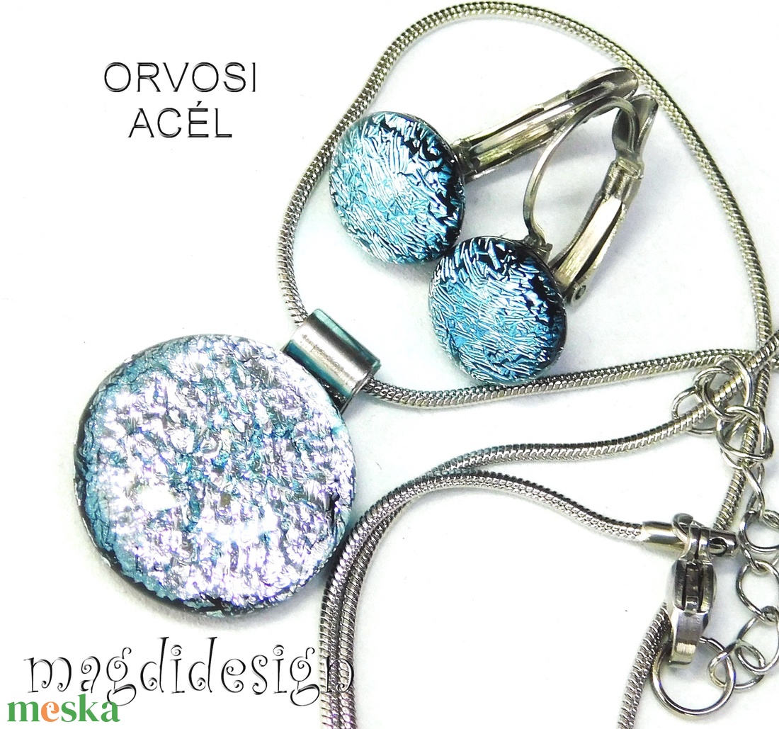  Szikrázó ezüst dichroic üvegékszer szett nyaklánc kapcsos fülbevaló - ékszer - ékszerszett - Meska.hu