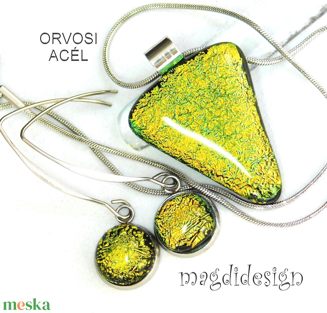  Szikrázó arany dichroic üvegékszer szett nyaklánc lógós fülbevaló - ékszer - ékszerszett - Meska.hu