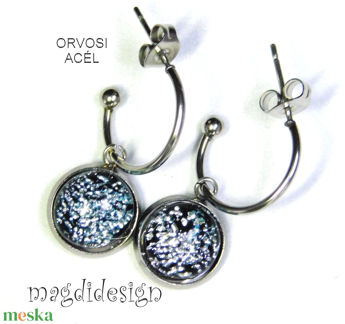 Ezüst üvegékszer stiftes lógós nemesacél fülbevaló - ékszer - fülbevaló - lógó fülbevaló - Meska.hu