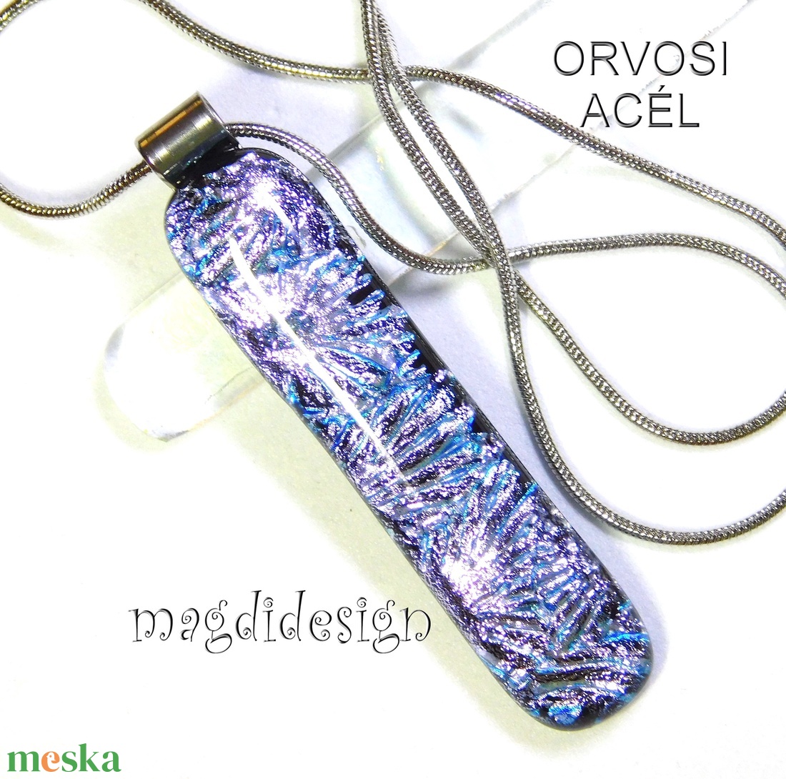 Ezüst aqua szikrázás üvegékszer nyaklánc - ékszer - nyaklánc - medálos nyaklánc - Meska.hu