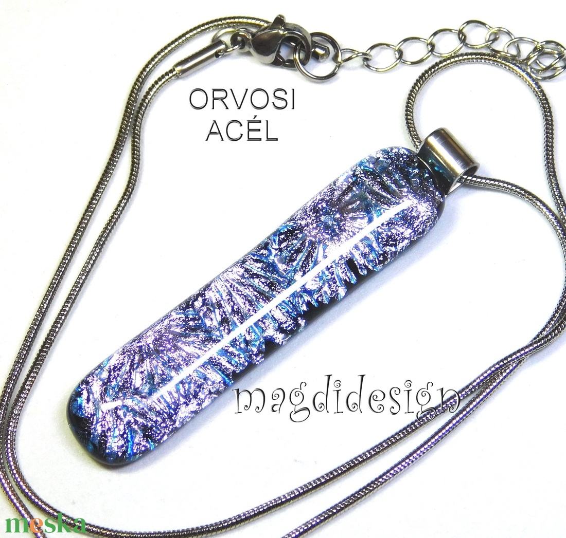 Ezüst aqua szikrázás üvegékszer nyaklánc - ékszer - nyaklánc - medálos nyaklánc - Meska.hu