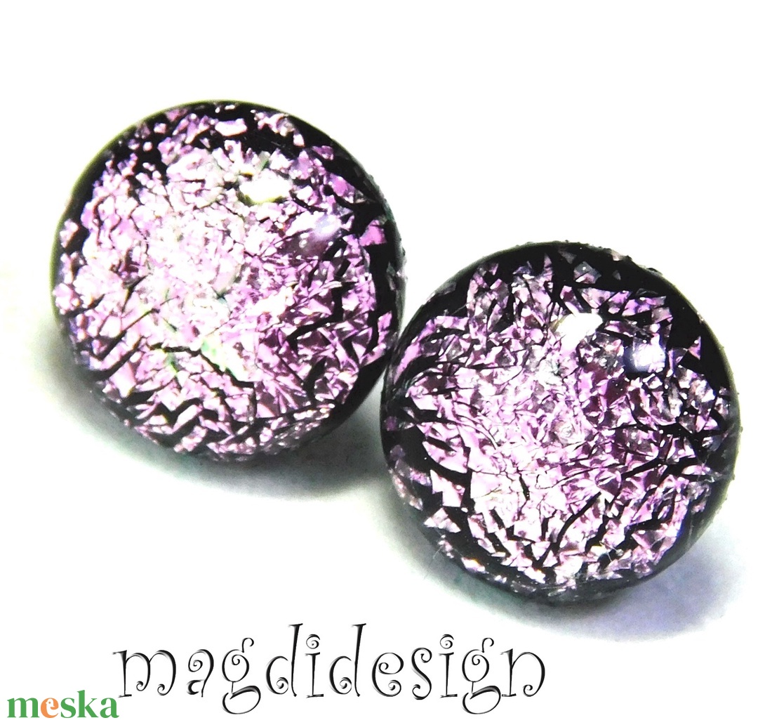 NEMESACÉL! Rózsaszín csillogás üvegékszer stiftes fülbevaló 1 - ékszer - fülbevaló - pötty fülbevaló - Meska.hu