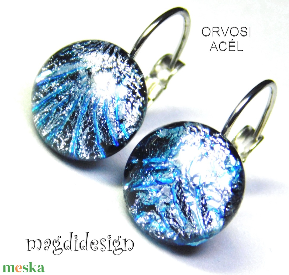 Ezüst tűzijáték dichroic üvegékszer kapcsos fülbevaló - ékszer - fülbevaló - lógó fülbevaló - Meska.hu