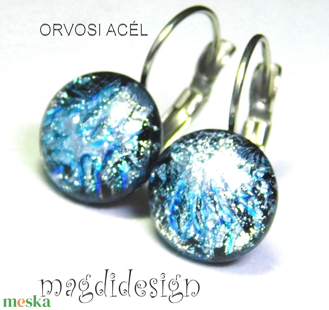 Ezüst tűzijáték dichroic üvegékszer kapcsos fülbevaló 1 - ékszer - fülbevaló - lógó fülbevaló - Meska.hu