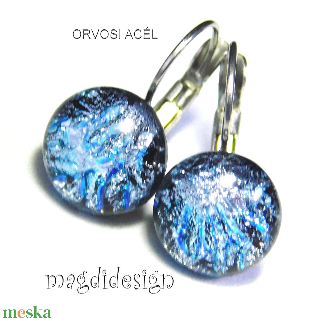 Ezüst tűzijáték dichroic üvegékszer kapcsos fülbevaló 1 - ékszer - fülbevaló - lógó fülbevaló - Meska.hu