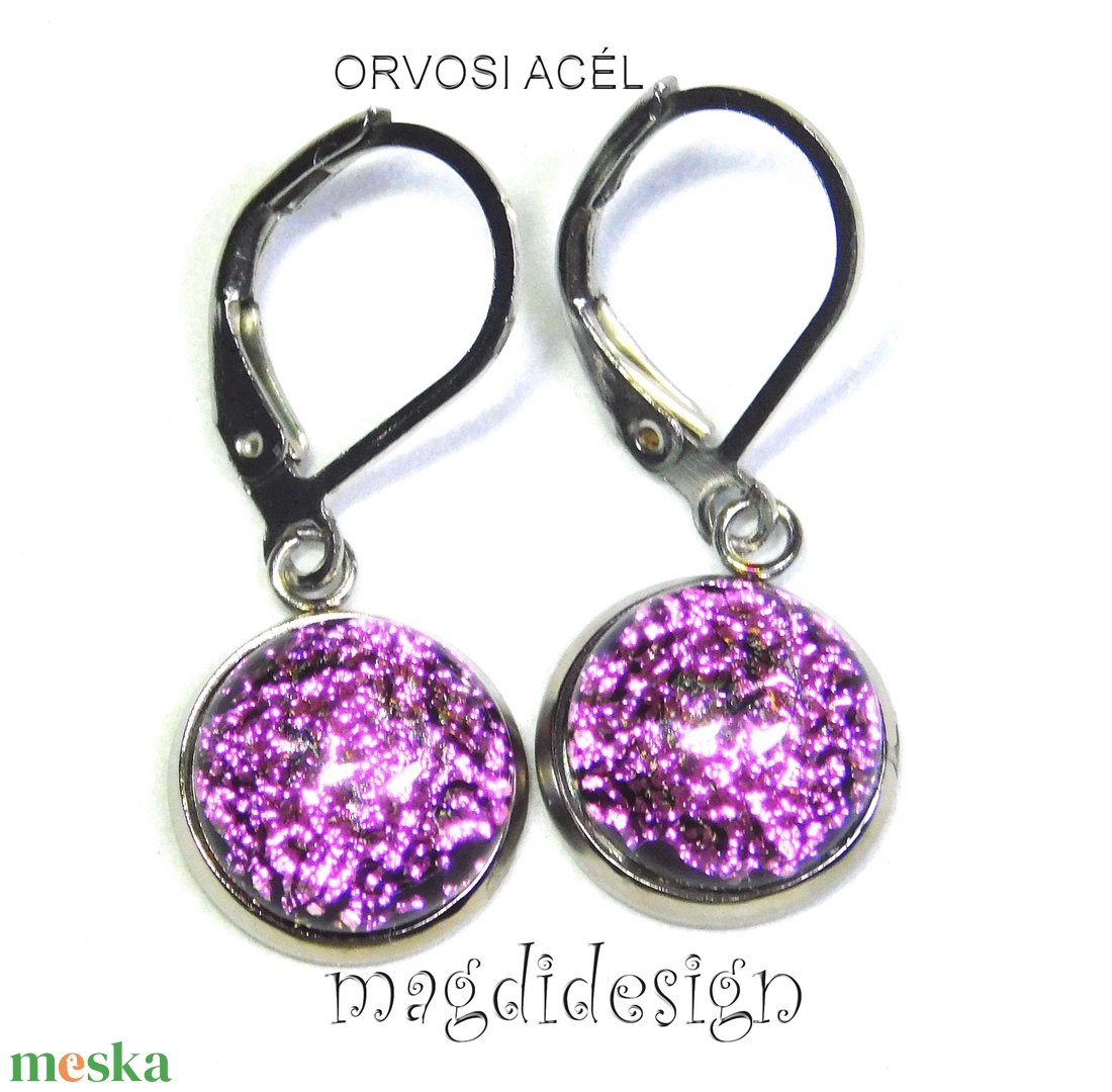 Szikrázó rózsaszín dichroic üvegékszer lógós fülbevaló - ékszer - fülbevaló - lógó fülbevaló - Meska.hu