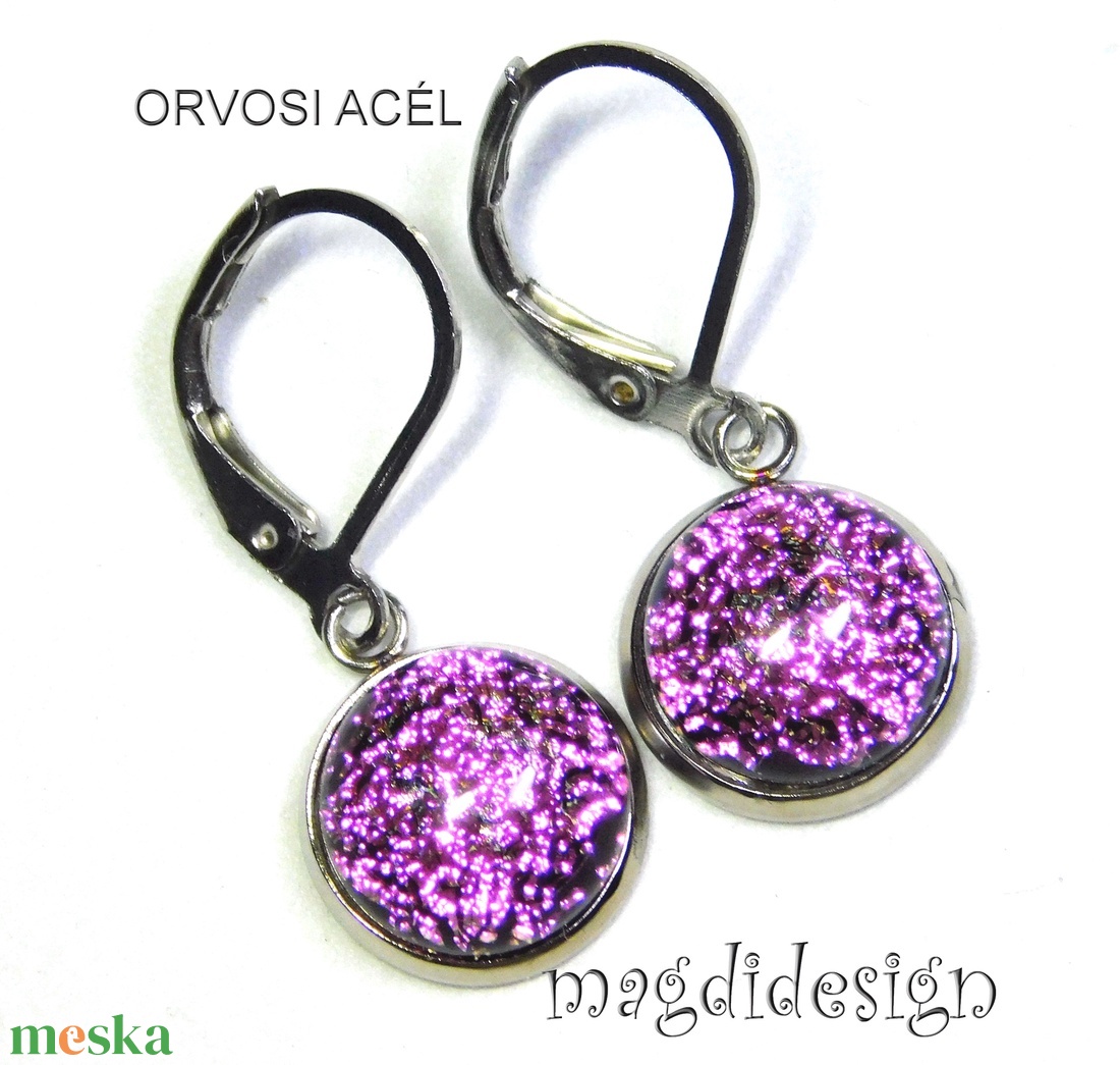 Szikrázó rózsaszín dichroic üvegékszer lógós fülbevaló - ékszer - fülbevaló - lógó fülbevaló - Meska.hu