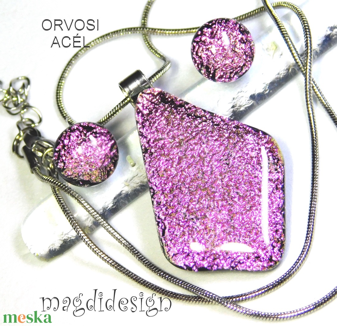 Szikrázó ezüst üvegékszer szett nyaklánc stiftes fülbevaló - ékszer - ékszerszett - Meska.hu