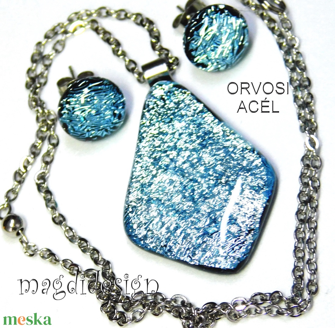 Szikrázó ezüst üvegékszer szett nyaklánc stiftes fülbevaló - ékszer - ékszerszett - Meska.hu