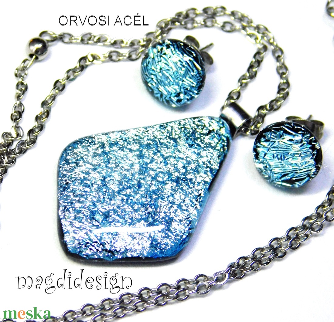 Szikrázó ezüst üvegékszer szett nyaklánc stiftes fülbevaló - ékszer - ékszerszett - Meska.hu