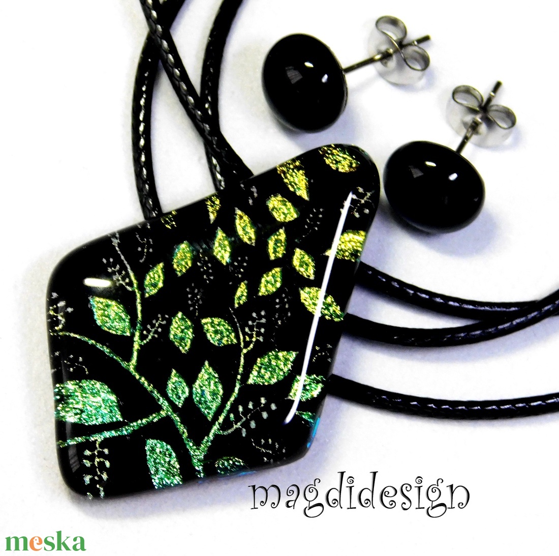 Rügyező ágak üvegékszer szett nyaklánc stiftes fülbevaló 2- Valentin napra, Anyák napjára, Nőnapra - ékszer - ékszerszett - Meska.hu