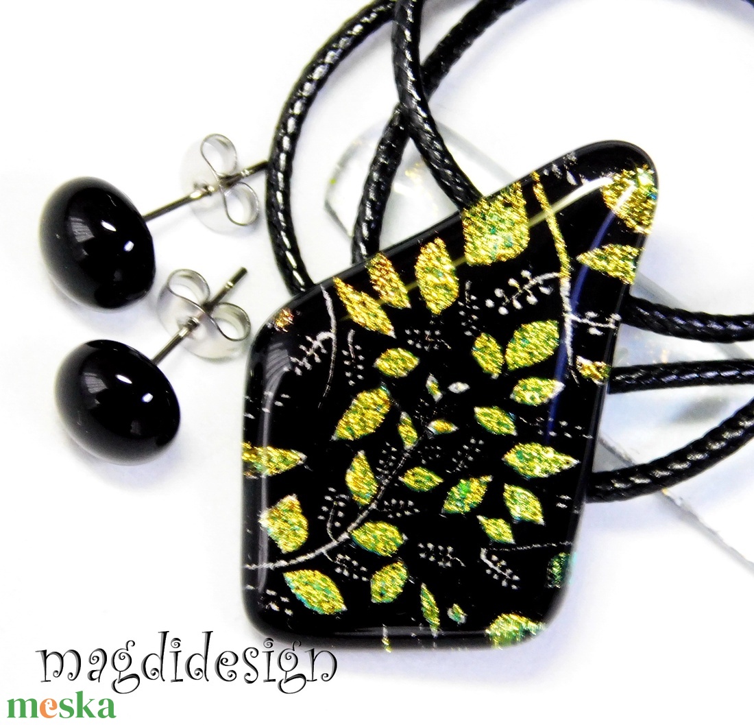 Rügyező ágak üvegékszer szett nyaklánc stiftes fülbevaló 2- Valentin napra, Anyák napjára, Nőnapra - ékszer - ékszerszett - Meska.hu