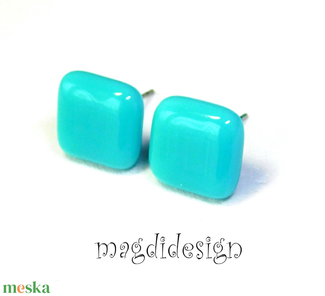Türkiz üvegékszer stiftes fülbevaló  - ékszer - fülbevaló - pötty fülbevaló - Meska.hu