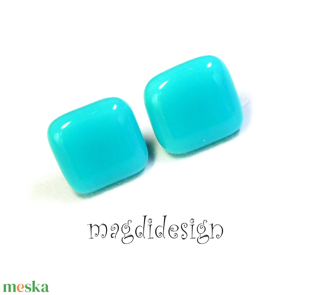 Türkiz üvegékszer stiftes fülbevaló  - ékszer - fülbevaló - pötty fülbevaló - Meska.hu