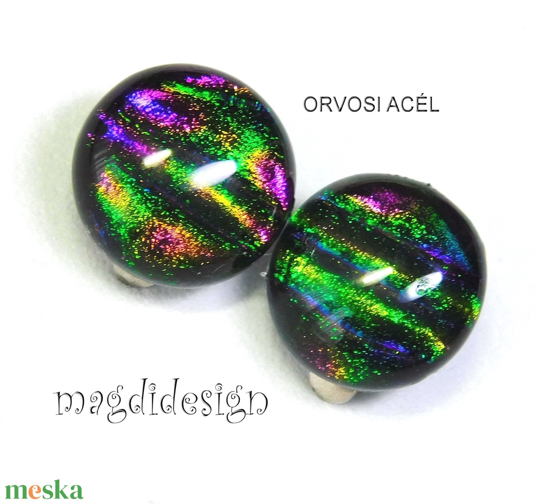 Csillogó csíkok üvegékszer fülklipsz ORVOSI ACÉL - ékszer - fülbevaló - klipsz - Meska.hu