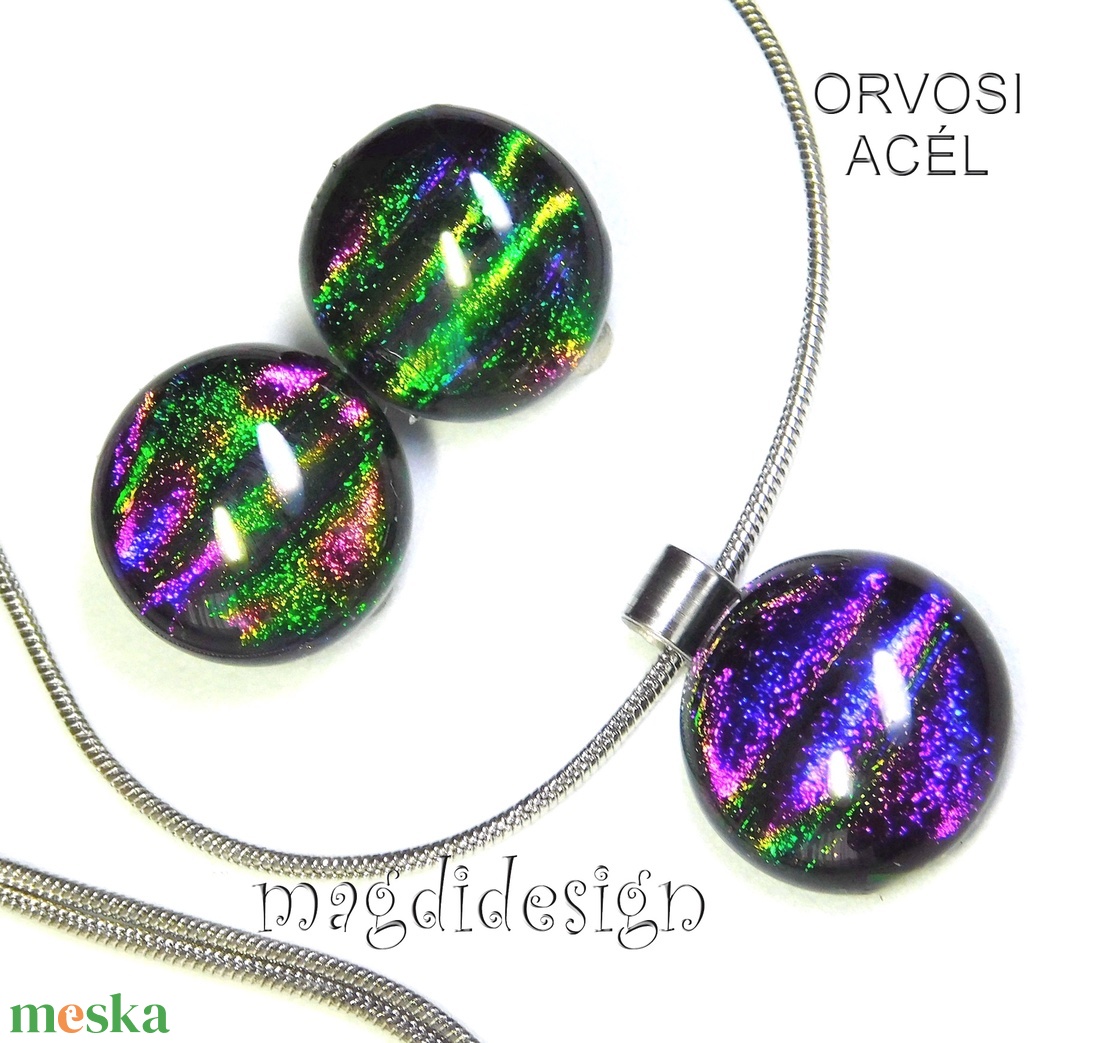 Csillogó csíkok üvegékszer fülklipsz ORVOSI ACÉL - ékszer - fülbevaló - klipsz - Meska.hu