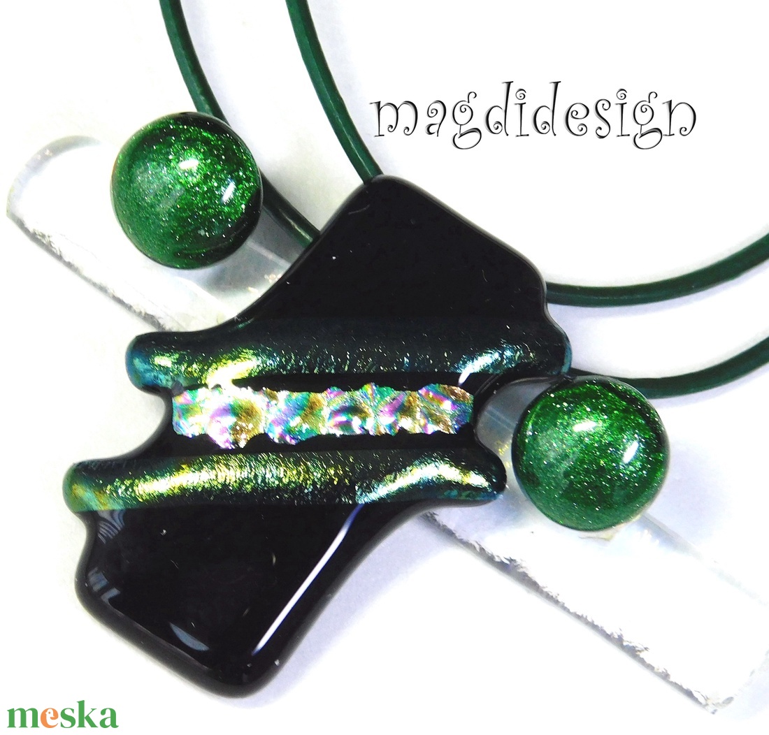 Arany-zöld dichroic üvegékszer szett nyaklánc pötty fülbevaló - ékszer - ékszerszett - Meska.hu