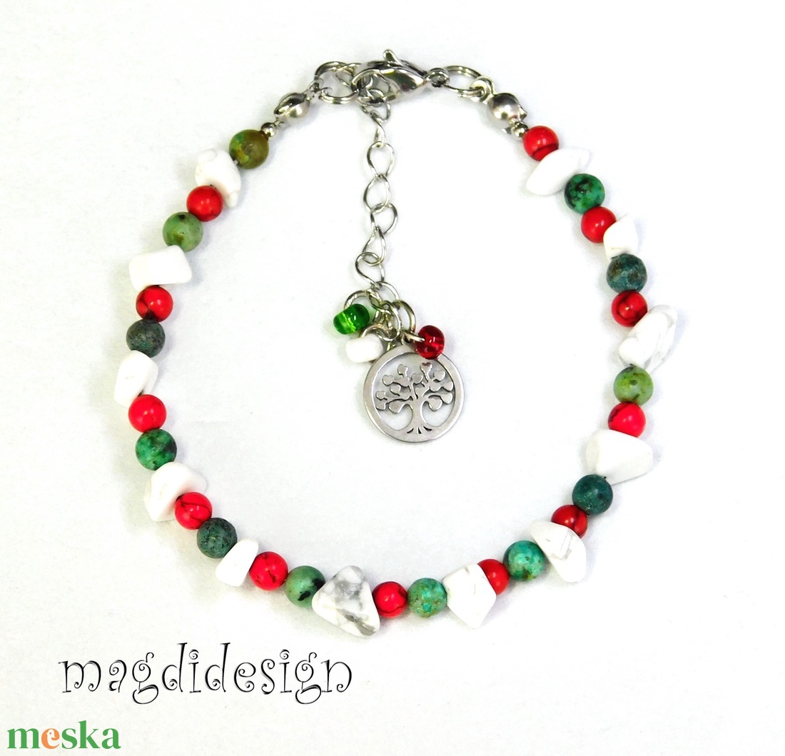 Nemzeti színű ásvány, üveg ékszerszett, karkötő, fülbevaló--Kokárda NEMESACÉL!  - ékszer - ékszerszett - Meska.hu