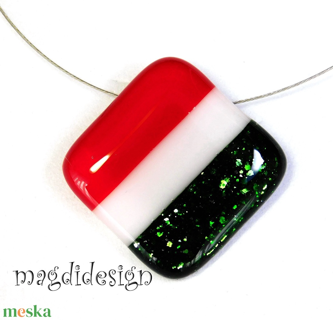 Nemzeti színű üvegékszer szett nyaklánc stiftes fülbevaló-- Kokárda - ékszer - ékszerszett - Meska.hu