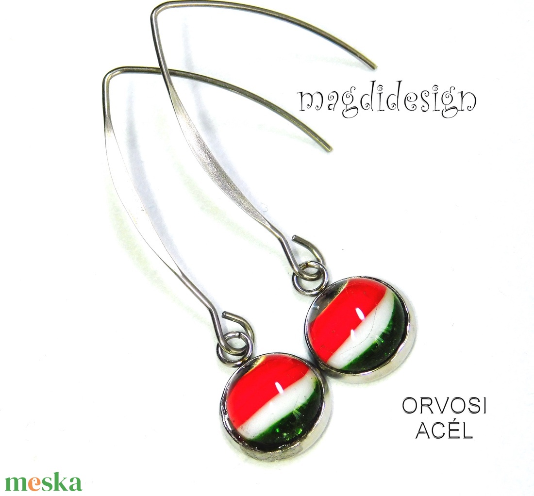 Nemzeti színű üvegékszer lógós fülbevaló-- Kokárda - ékszer - fülbevaló - lógó fülbevaló - Meska.hu