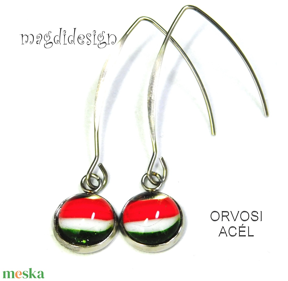 Nemzeti színű üvegékszer lógós fülbevaló-- Kokárda - ékszer - fülbevaló - lógó fülbevaló - Meska.hu