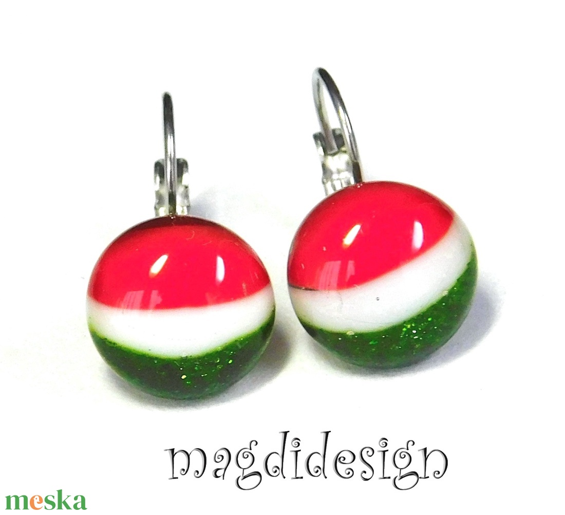 Nemzeti színű --Piros, fehér, zöld üvegékszer kapcsos fülbevaló  --Kokárda - ékszer - fülbevaló - lógó fülbevaló - Meska.hu