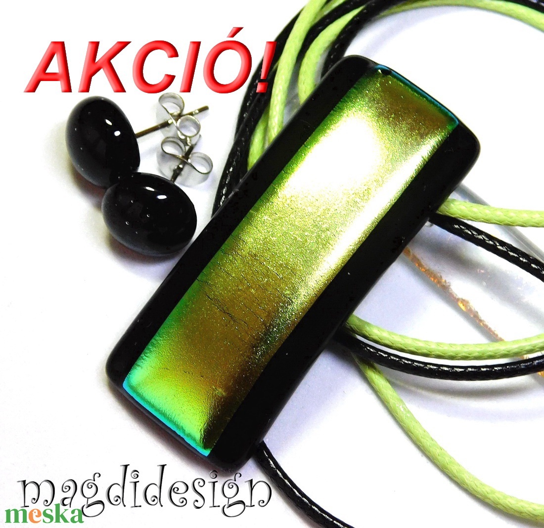 Aranyló zöld dichroic üvegékszer szett nyaklánc pötty fülbevaló - ékszer - ékszerszett - Meska.hu