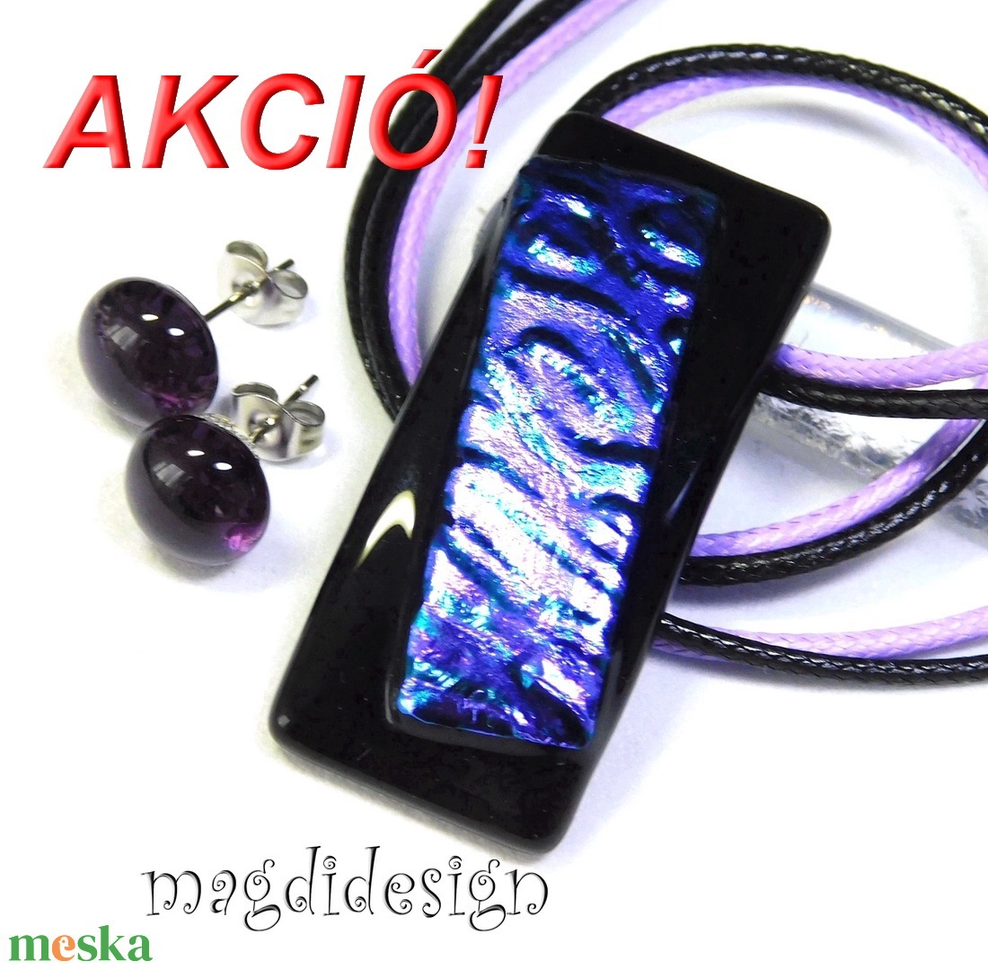 AKCIÓ! Kék-lila hullámok dichroic üvegékszer szett pötty fülbevaló - ékszer - ékszerszett - Meska.hu