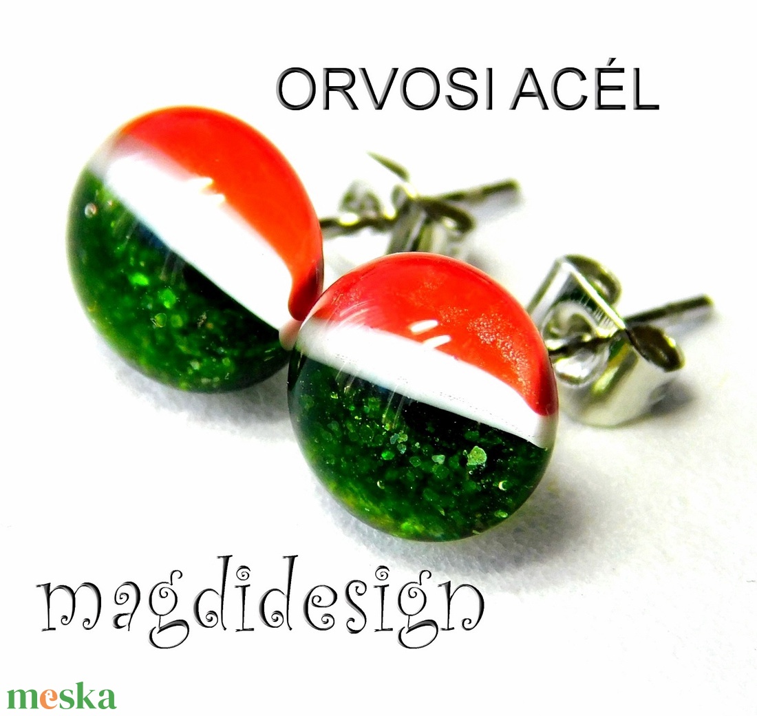 Nemzeti színű -- Piros, fehér, zöld üvegékszer pötty fülbevaló - ékszer - fülbevaló - pötty fülbevaló - Meska.hu