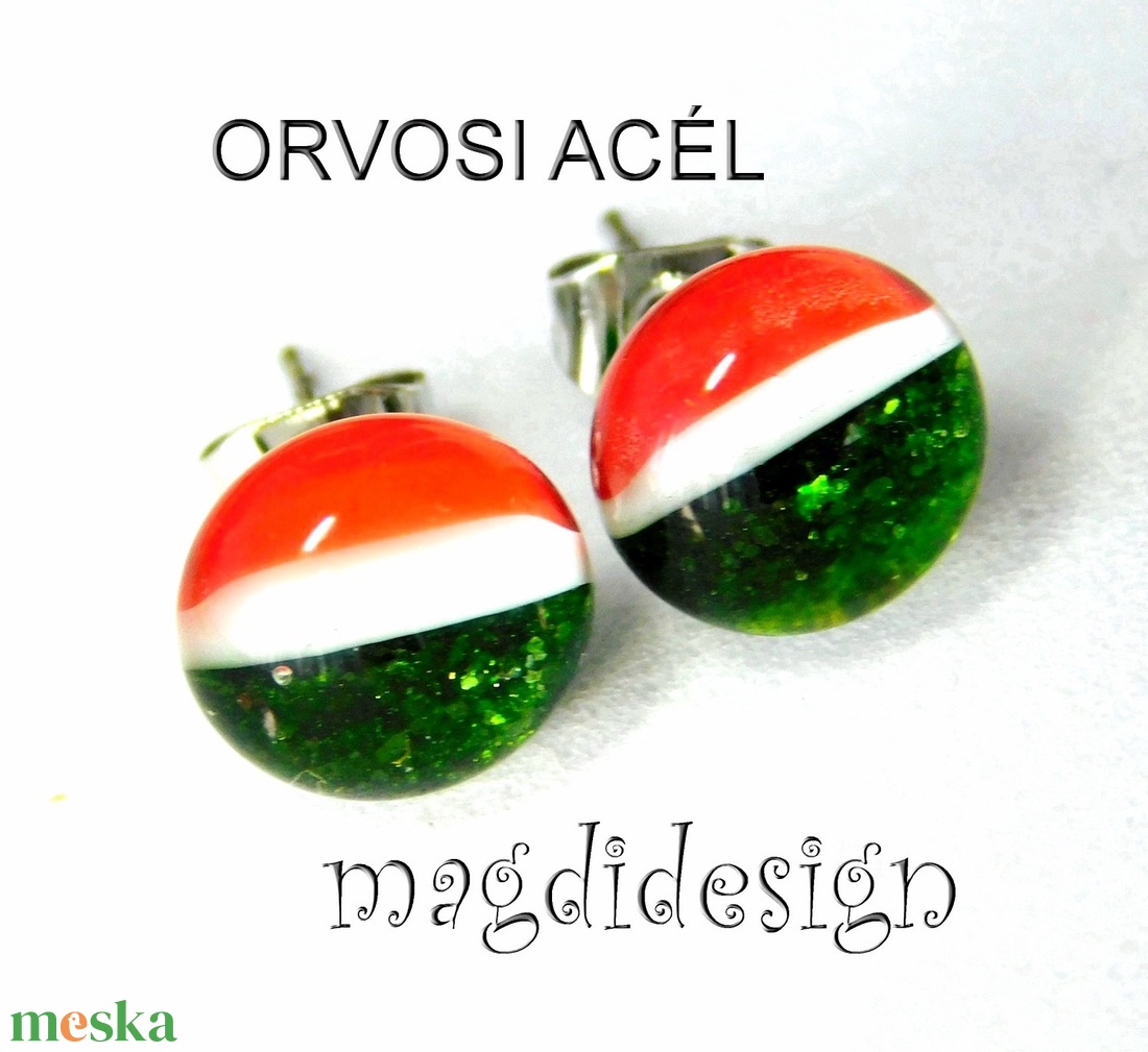 Nemzeti színű -- Piros, fehér, zöld üvegékszer pötty fülbevaló - ékszer - fülbevaló - pötty fülbevaló - Meska.hu