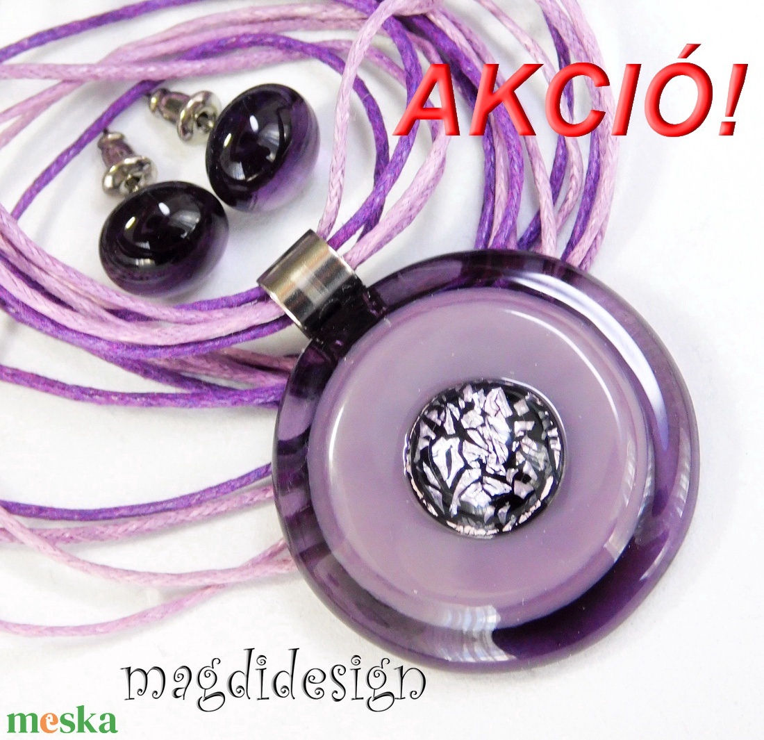 Lila körök dichroic üvegékszer szett nyaklánc stiftes fülbevaló - ékszer - ékszerszett - Meska.hu