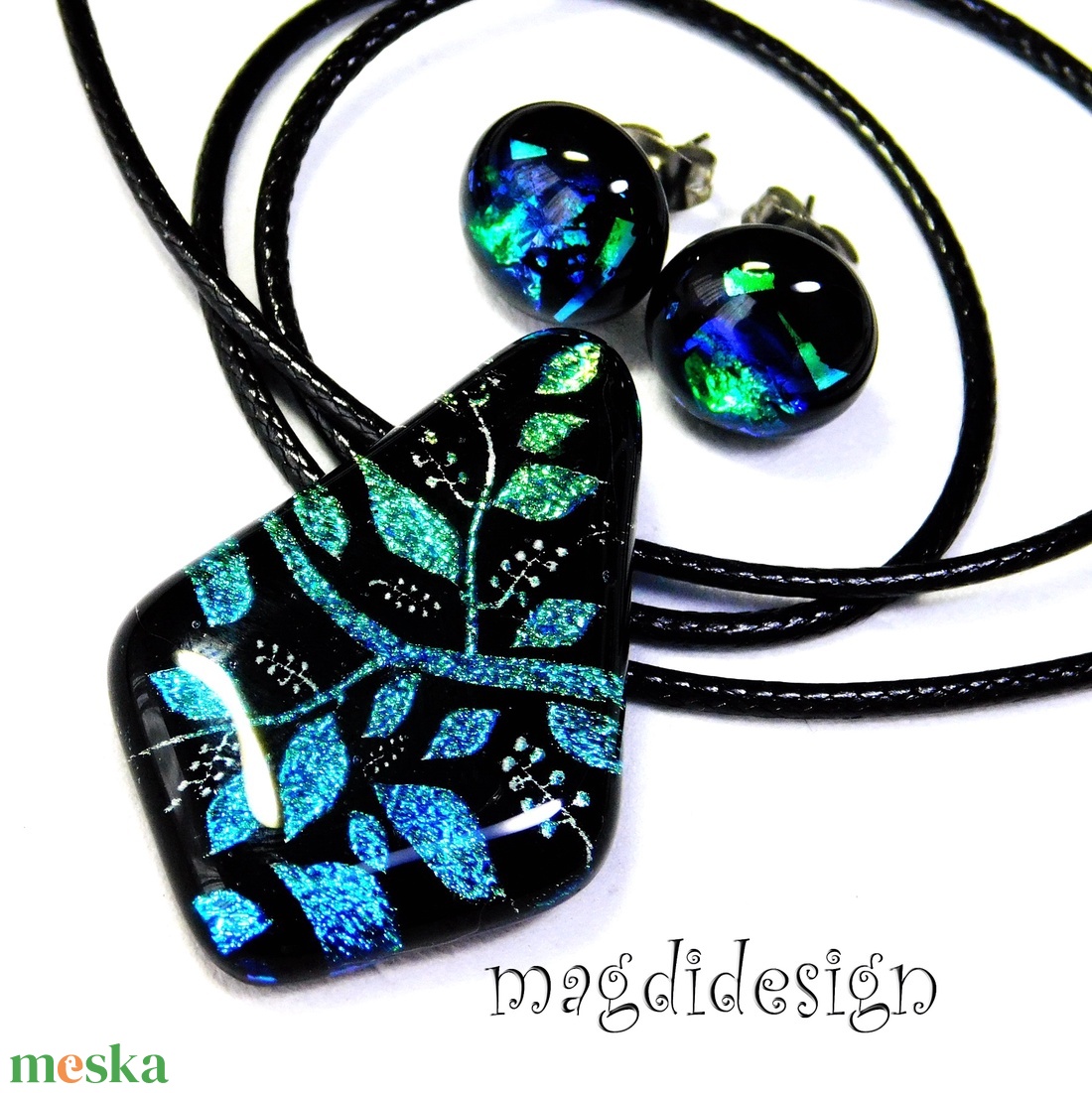 Rügyező ágak üvegékszer szett nyaklánc stiftes fülbevaló 3-  Anyák napjára, Nőnapra - ékszer - ékszerszett - Meska.hu