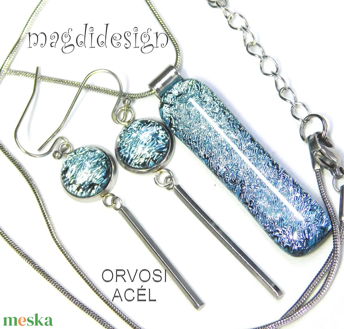 Ezüst szikrázás üvegékszer szett nyaklánc lógós fülbevaló 2 - ékszer - ékszerszett - Meska.hu