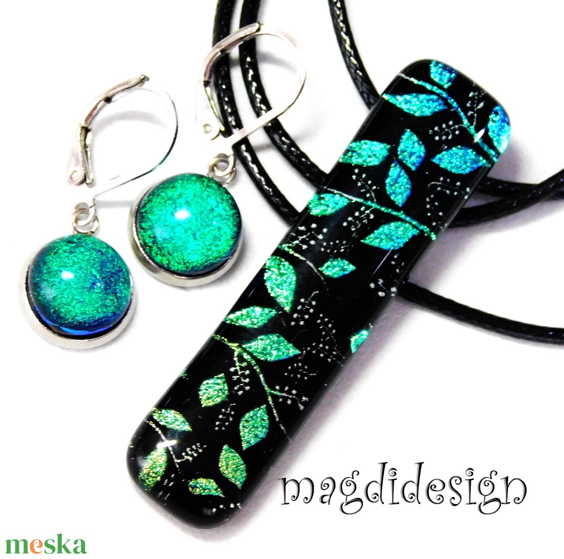 Rügyező ágak üvegékszer szett nyaklánc maxi kapcsos fülbevaló  5 -  Anyák napjára, Nőnapra - ékszer - ékszerszett - Meska.hu