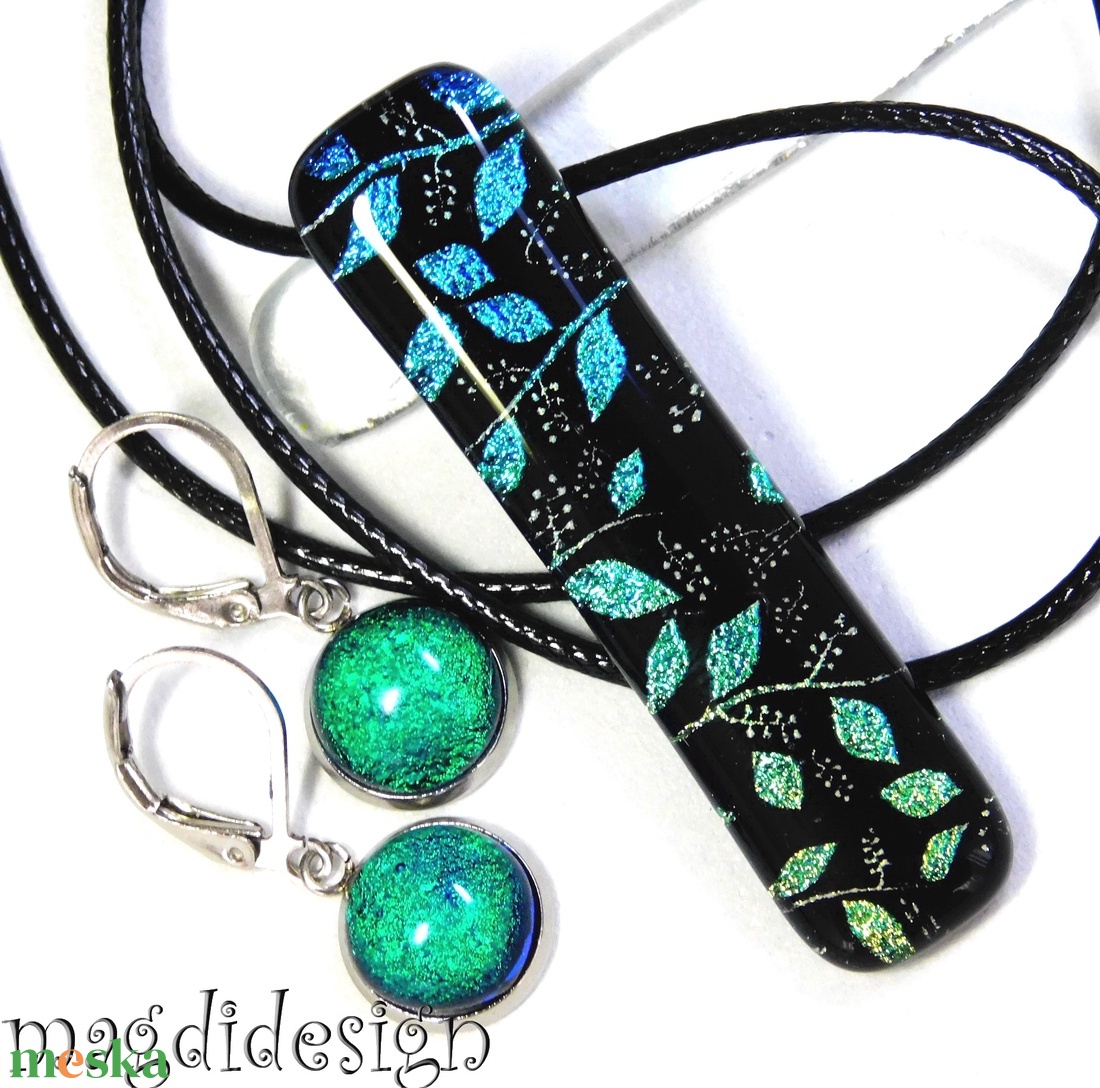 Rügyező ágak üvegékszer szett nyaklánc maxi kapcsos fülbevaló  5 -  Anyák napjára, Nőnapra - ékszer - ékszerszett - Meska.hu