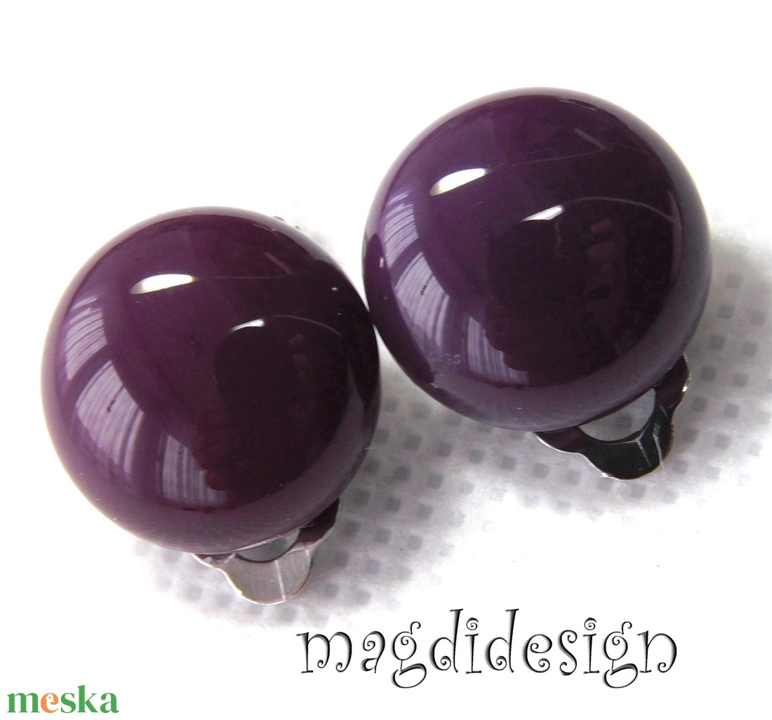 Sötétlila fülklipsz üvegékszer  - ékszer - fülbevaló - klipsz - Meska.hu