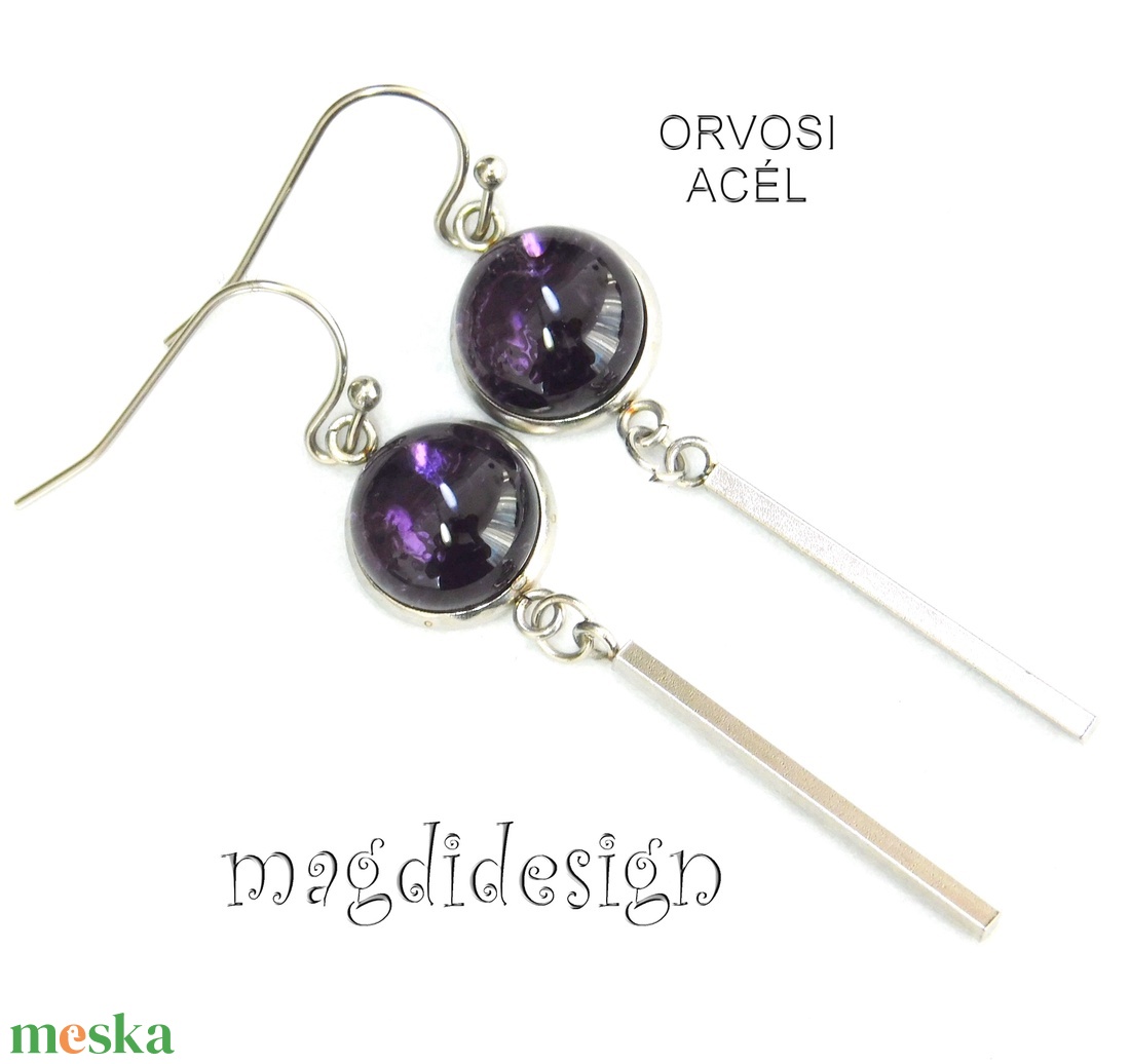 Ametiszt lila üvegékszer lógós fülbevaló - ékszer - fülbevaló - lógó fülbevaló - Meska.hu