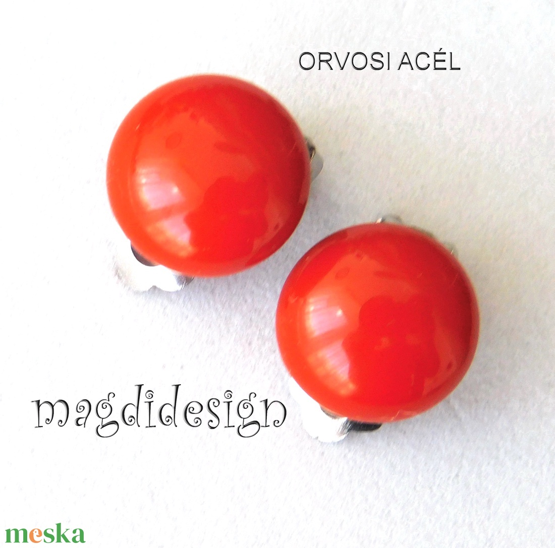 Vöröses barna fülklipsz üvegékszer - ékszer - fülbevaló - klipsz - Meska.hu