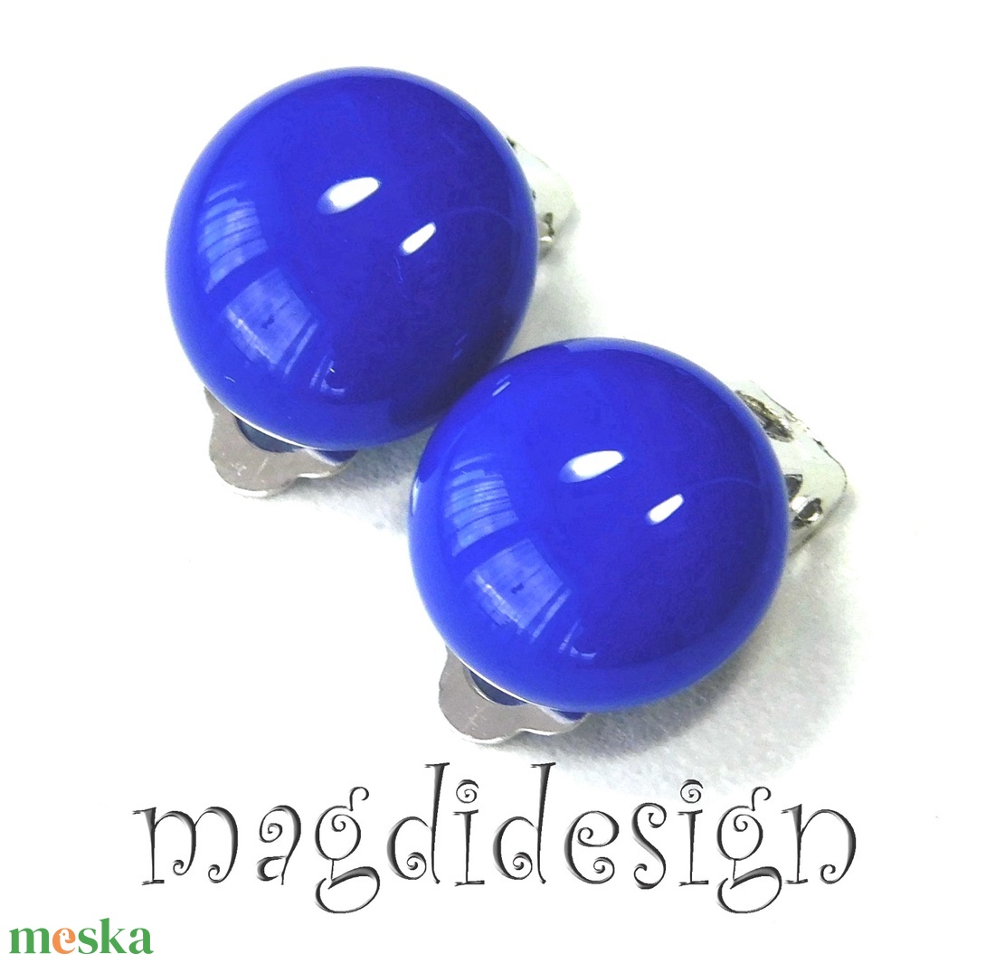 MAXI NEMESACÉL! Királykék fülklipsz üvegékszer  - ékszer - fülbevaló - klipsz - Meska.hu