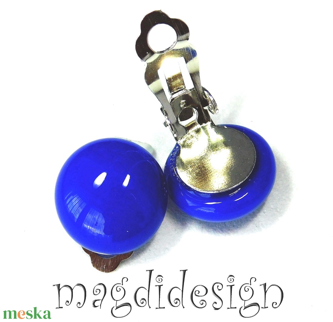 MAXI NEMESACÉL! Királykék fülklipsz üvegékszer  - ékszer - fülbevaló - klipsz - Meska.hu