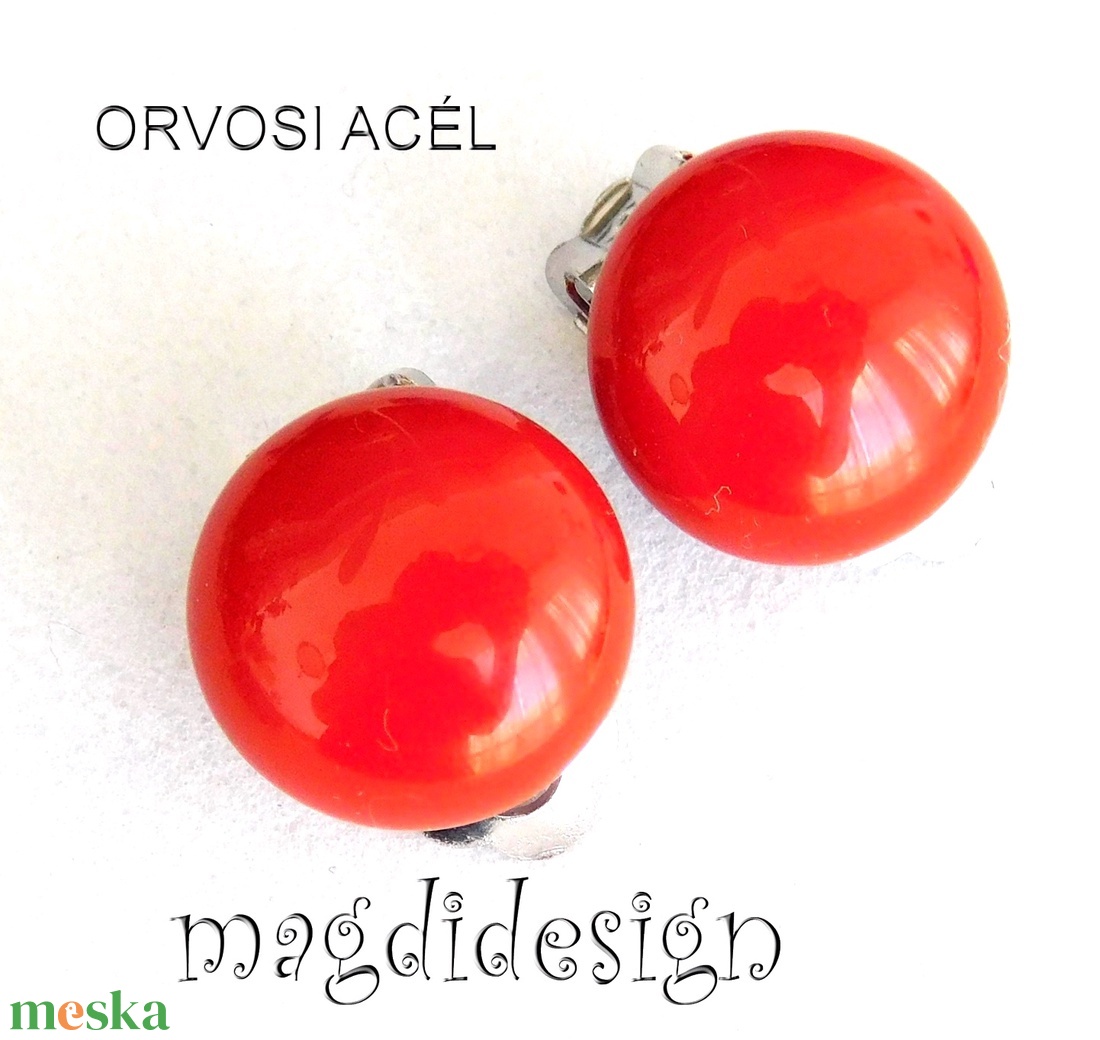 Vöröses barna fülklipsz üvegékszer - ékszer - fülbevaló - klipsz - Meska.hu