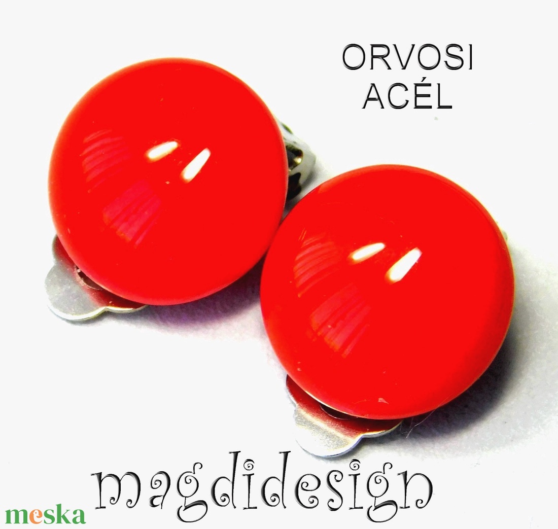 Cseresznyepiros fülklipsz üvegékszer - ékszer - fülbevaló - klipsz - Meska.hu