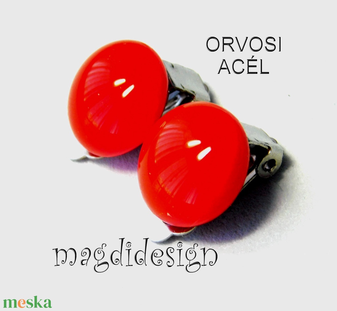 Cseresznyepiros fülklipsz üvegékszer - ékszer - fülbevaló - klipsz - Meska.hu